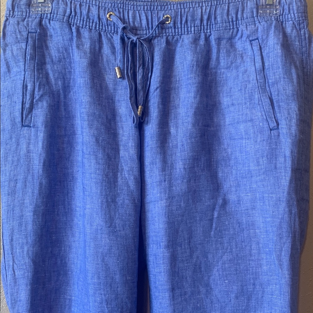 Lilly Pulitzer size M Sky Blue Pants, Pockets Drawstring 100% Linen - Picture 3 of 5